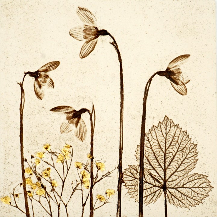 15cm Snowdrop Tile With 24ct Gold Leaf