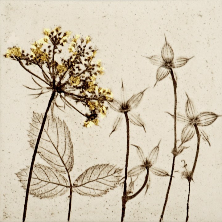 10cm Botanical Tile With 24ct Gold Leaf
