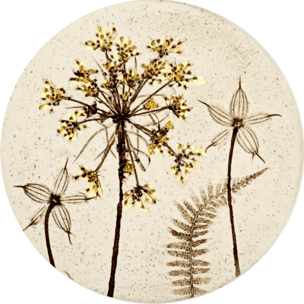 10cm Round Botanical Tile With 24ct Gold Leaf