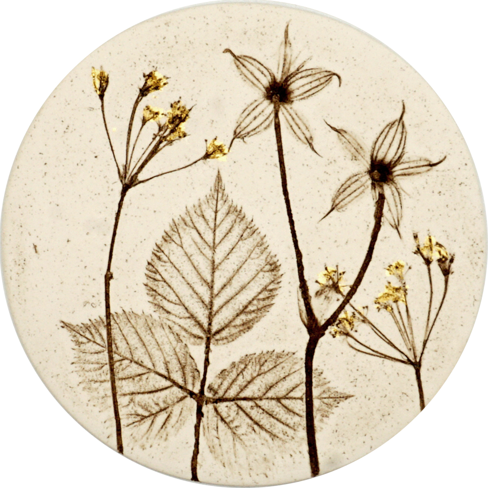 10cm Round Botanical Tile With 24ct Gold Leaf