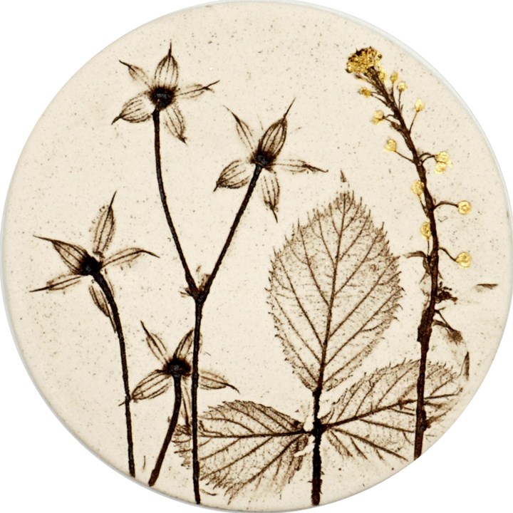 10cm Round Botanical Tile With 24ct Gold Leaf