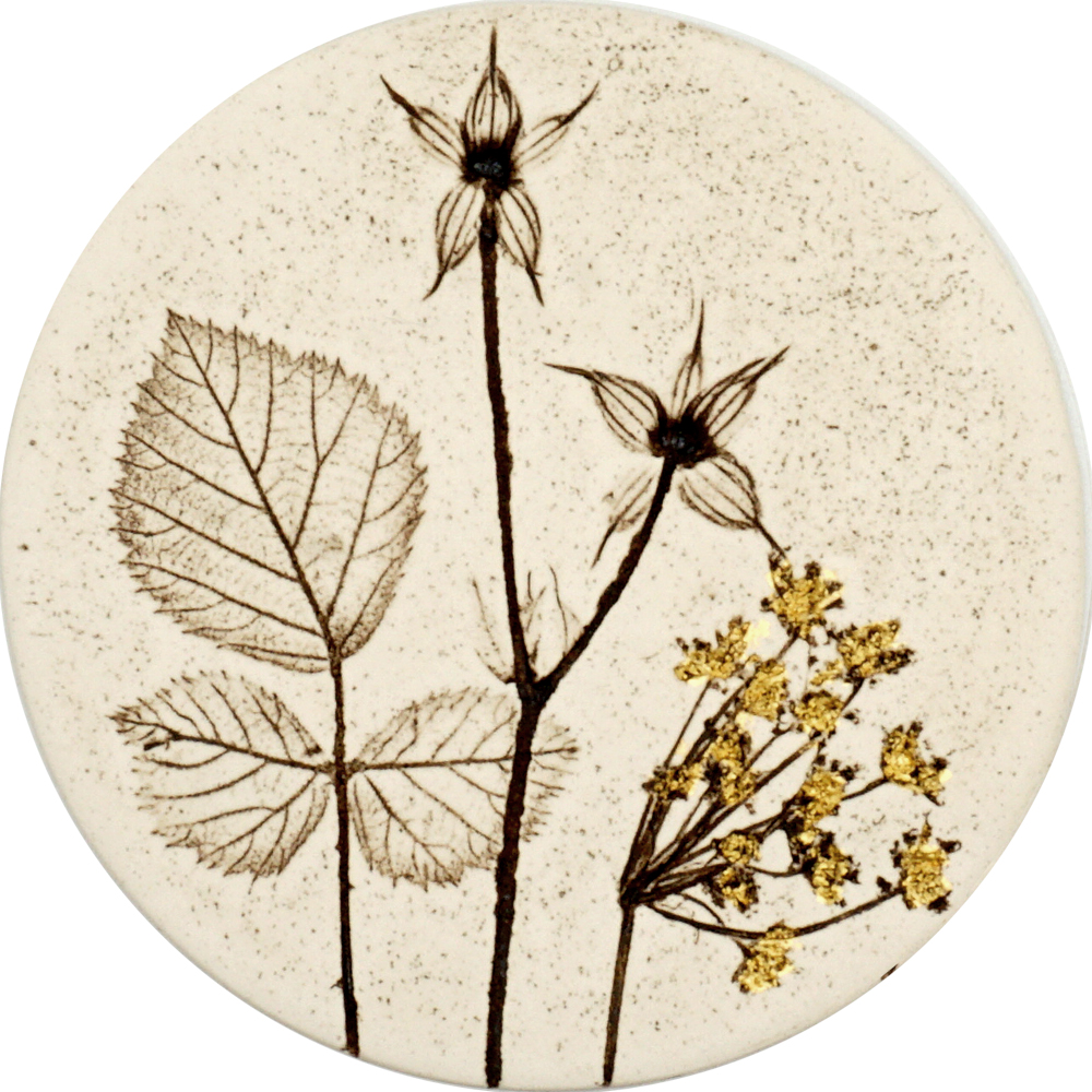 10cm Round Botanical Tile With 24ct Gold Leaf