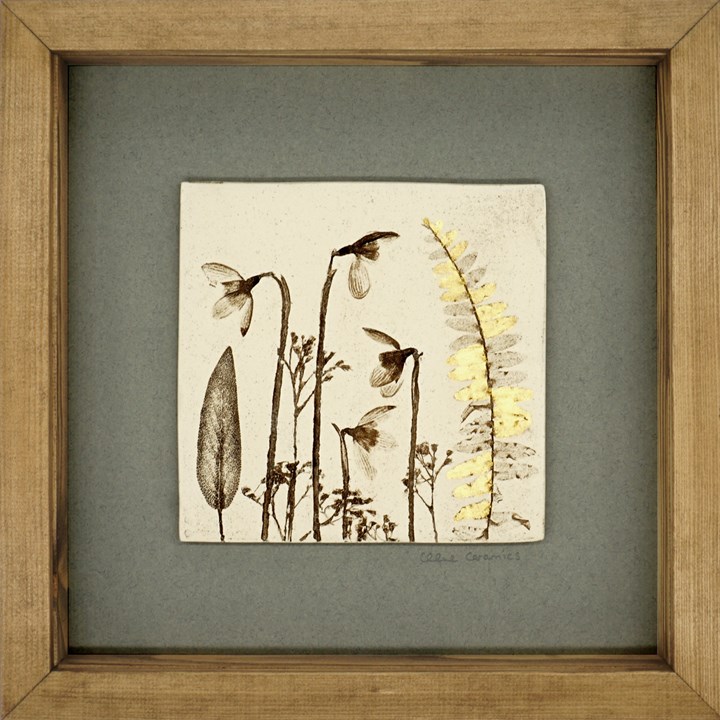 Box Framed Snowdrop Tile with 24ct Gold Leaf