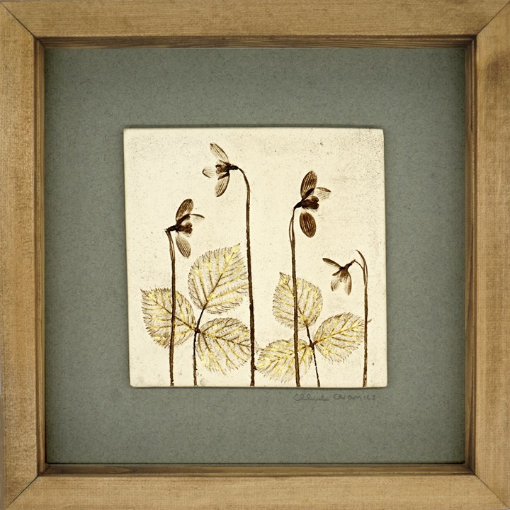 Box Framed Snowdrop Tile with 24ct Gold Leaf