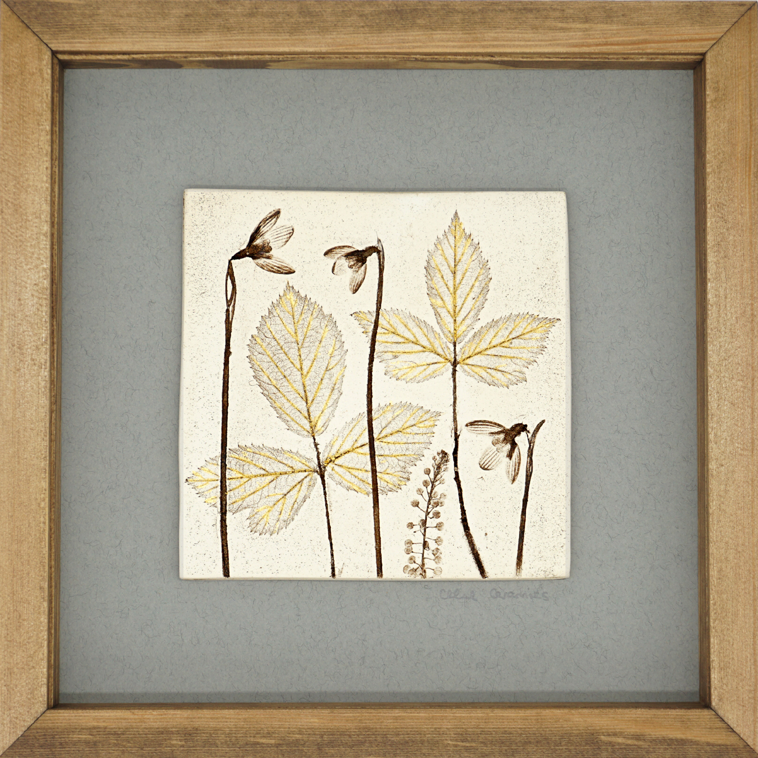 Box Framed Snowdrop Tile with 24ct Gold Leaf