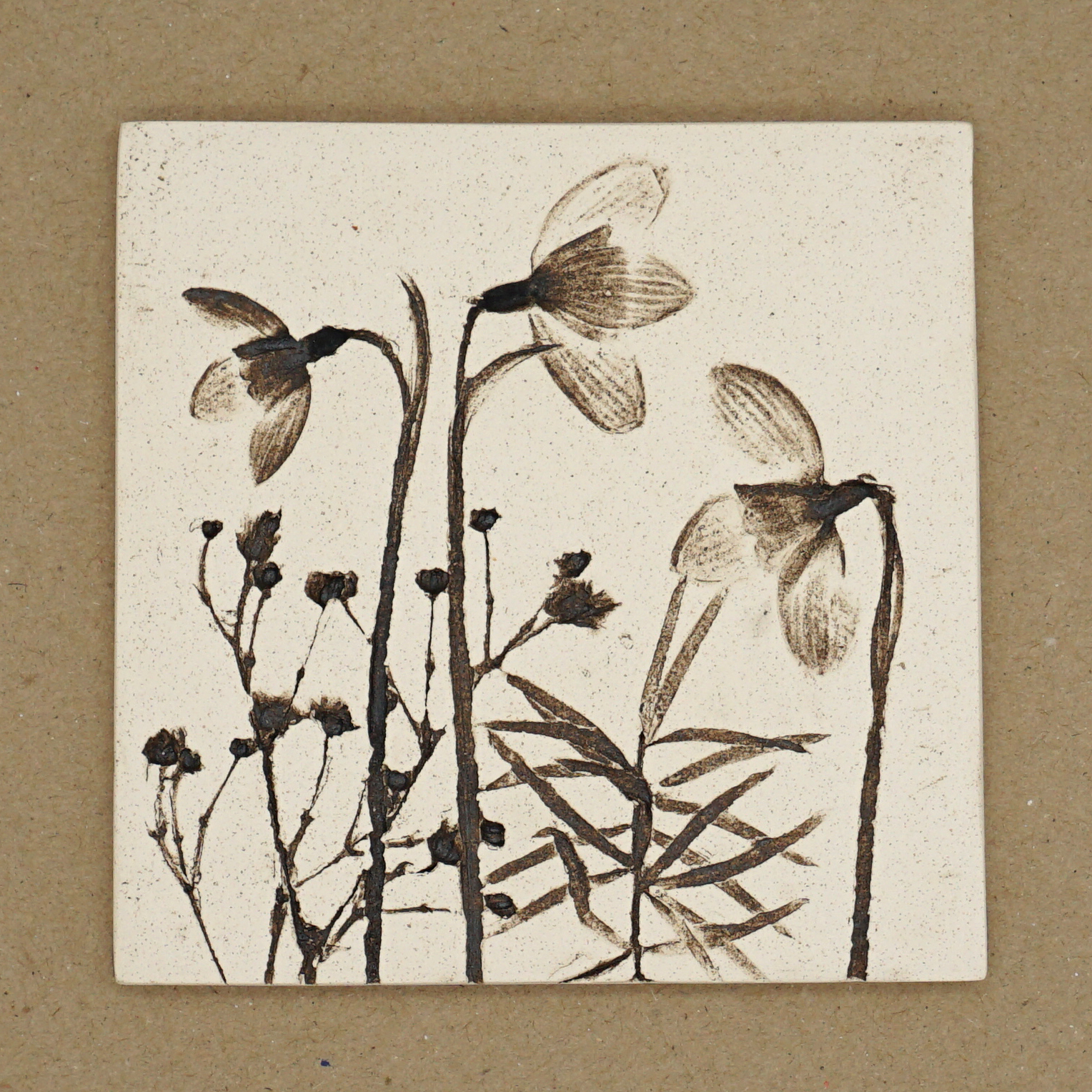 10cm Square Botanical Tile Natural