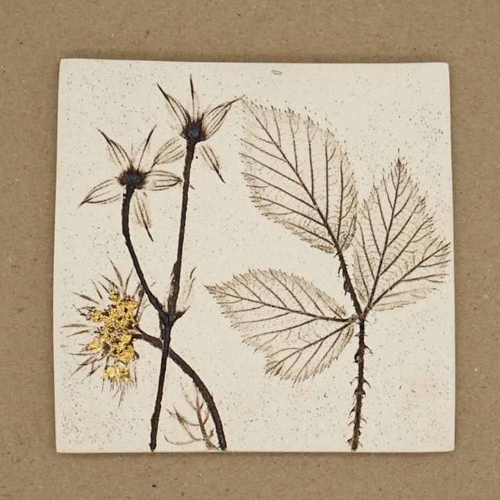 10cm Square Botanical Tile With 24ct Gold Leaf