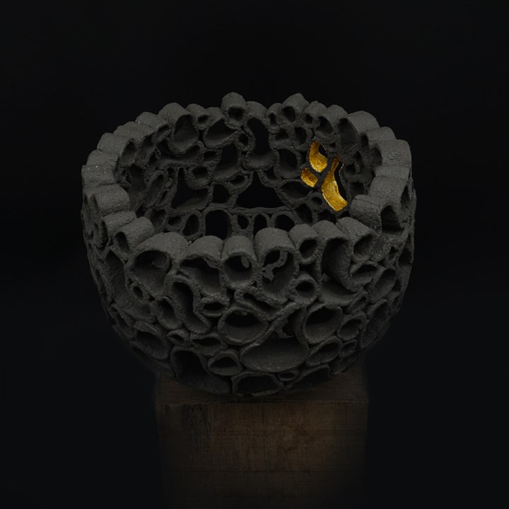 Black Rock Formation Vessel with 24ct Gold Leaf
