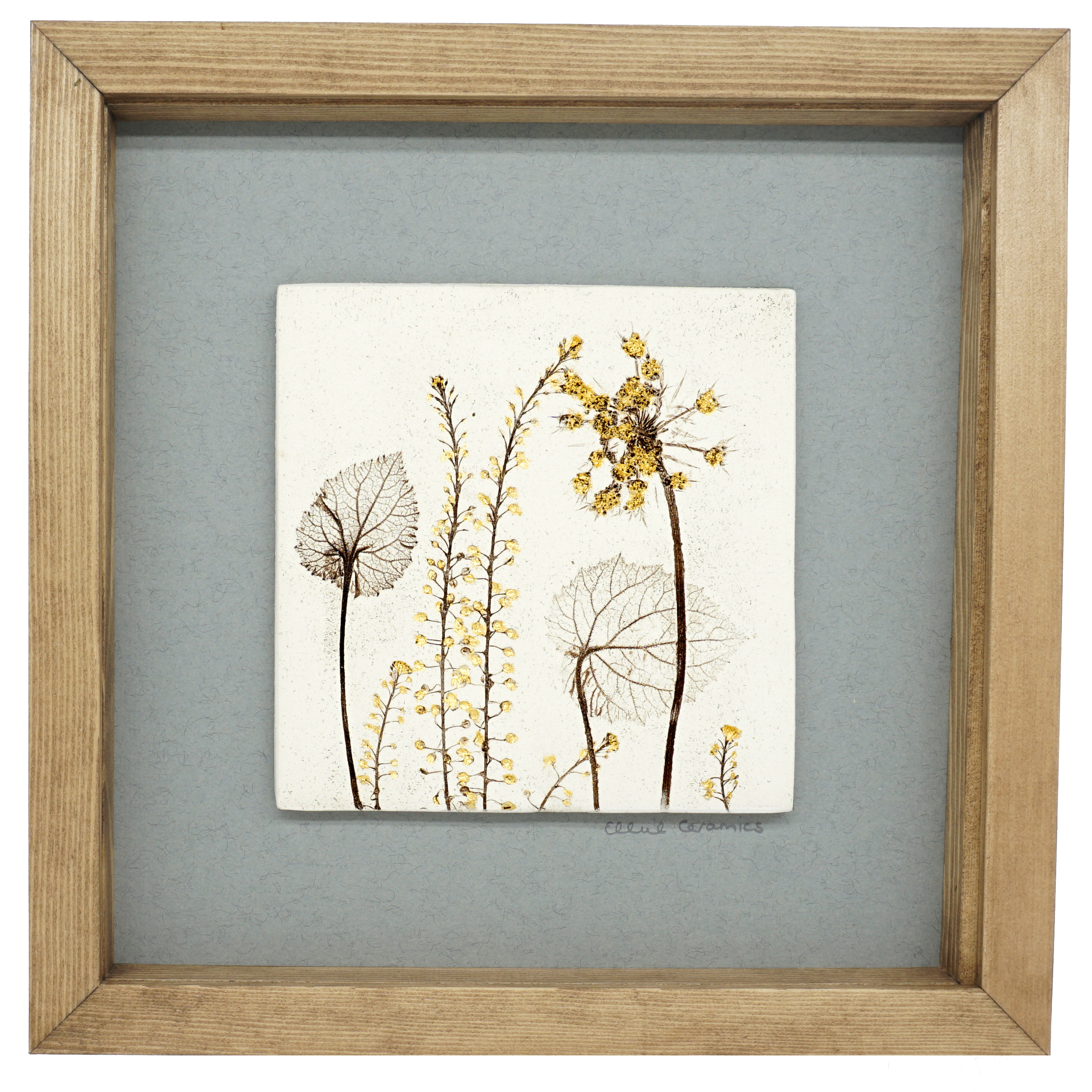 Box Framed Botanical Tile with 24ct Gold Leaf