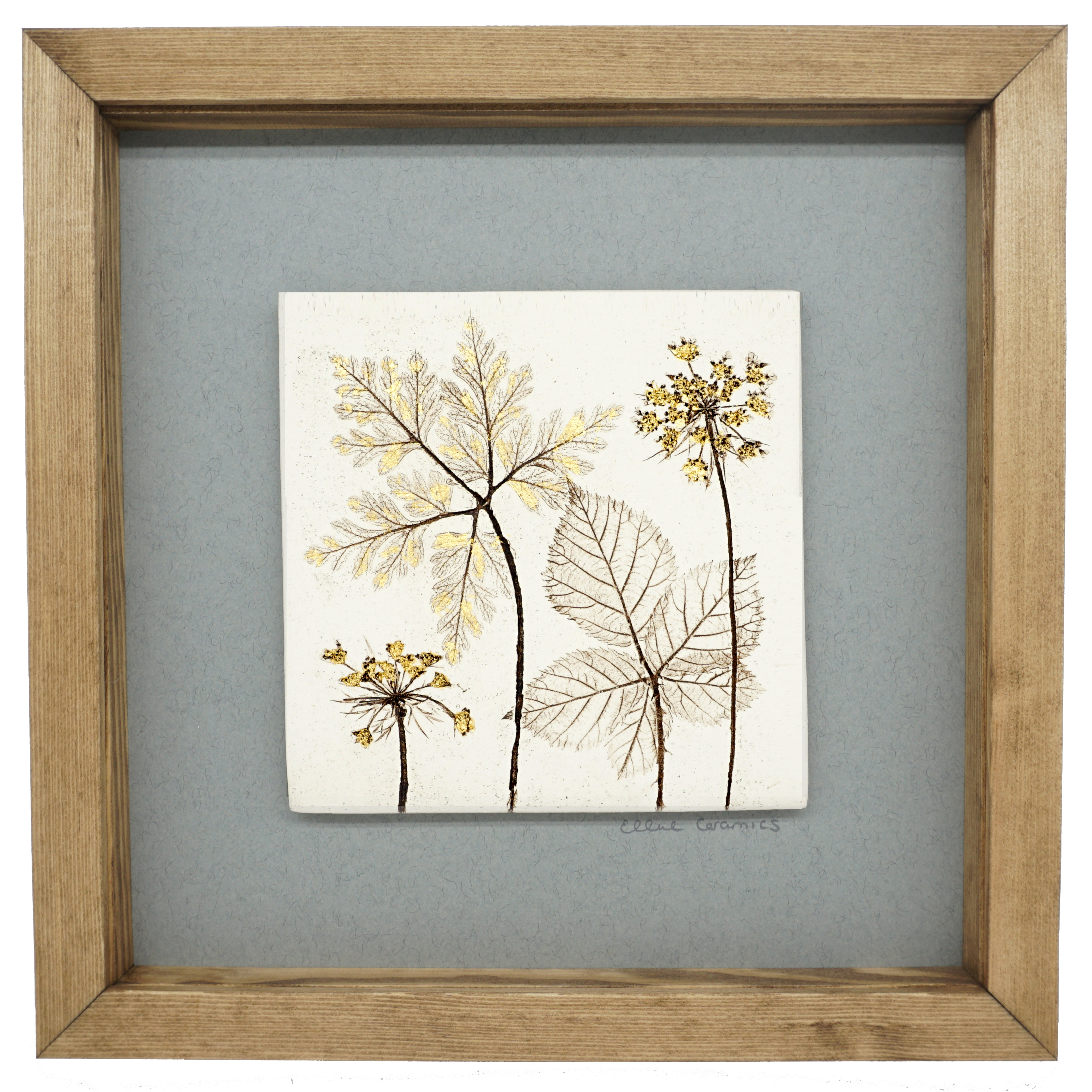 Box Framed Botanical Tile with 24ct Gold Leaf