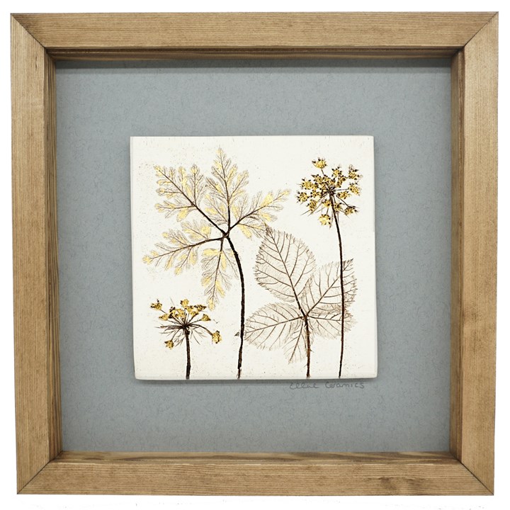 Box Framed Botanical Tile with 24ct Gold Leaf