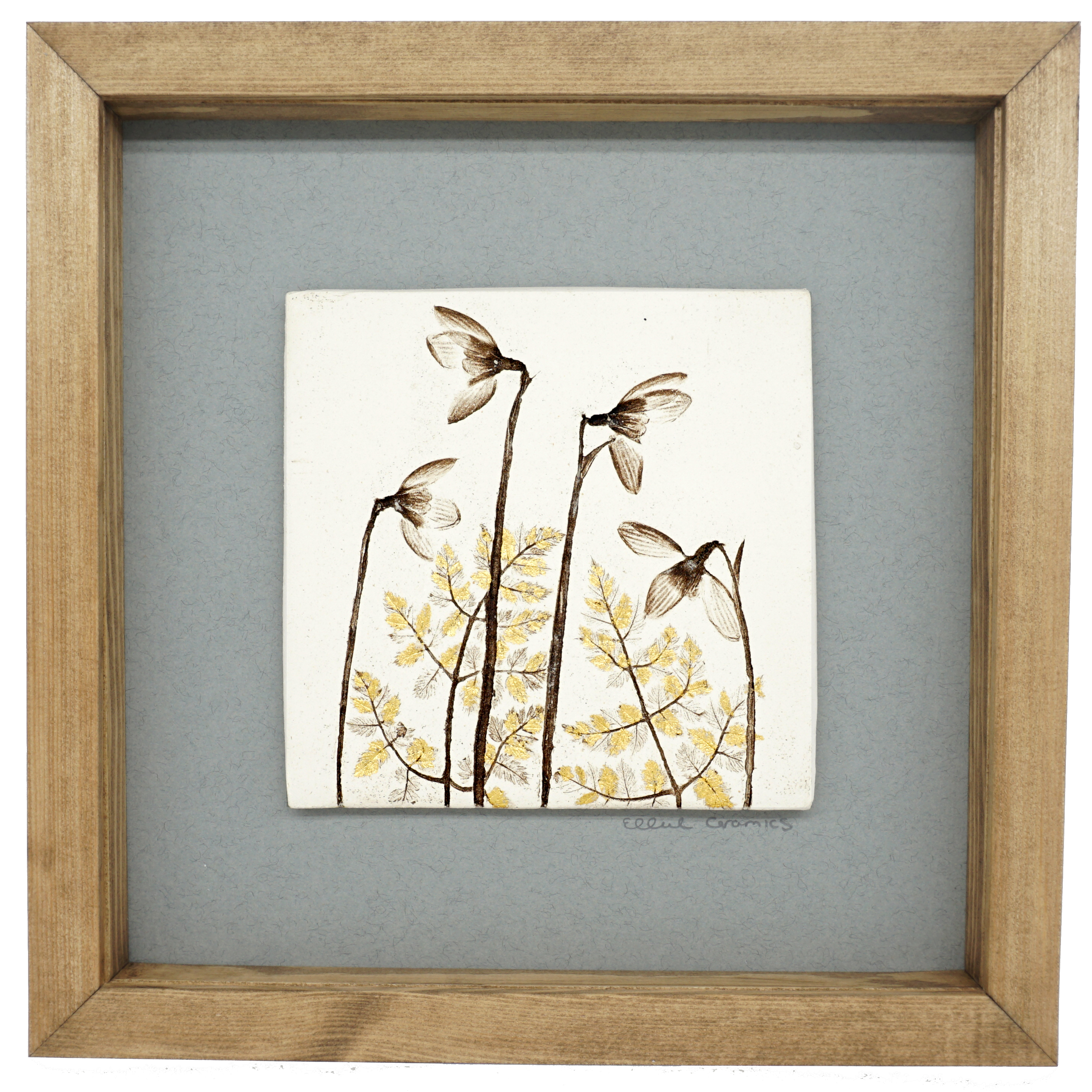 Box Framed Snowdrop Tile with 24ct Gold Leaf