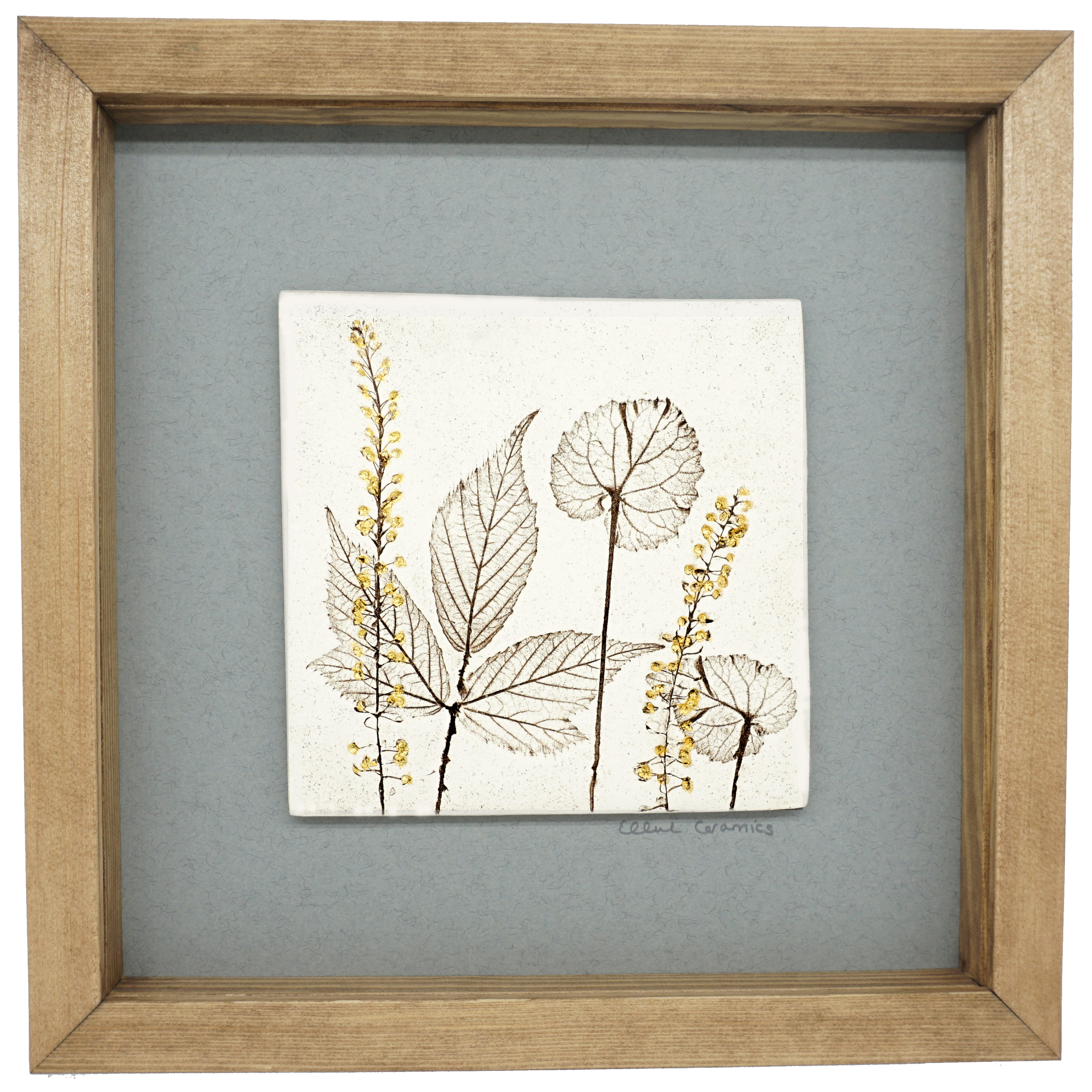 Box Framed Botanical Tile with 24ct Gold Leaf