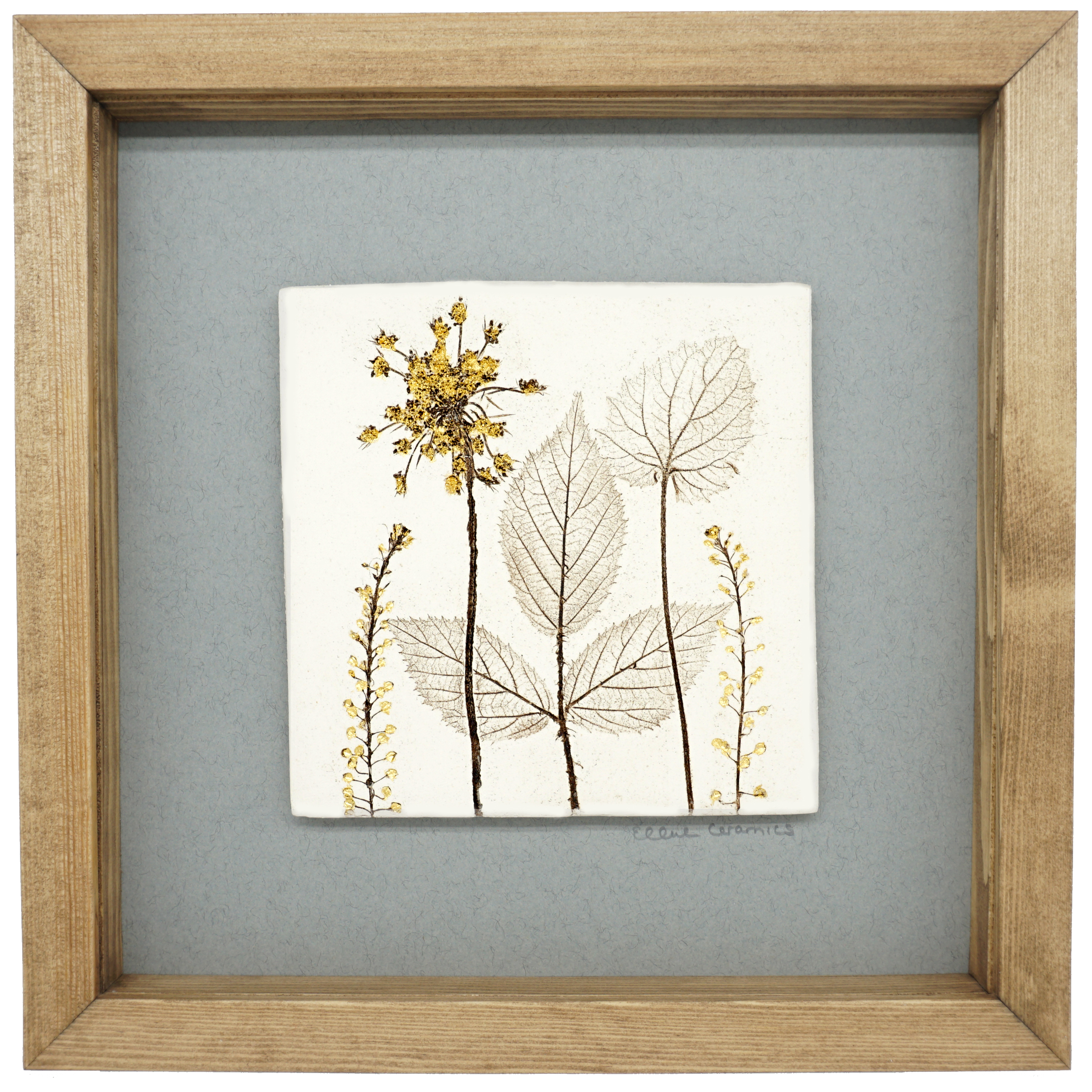 Box Framed Botanical Tile with 24ct Gold Leaf