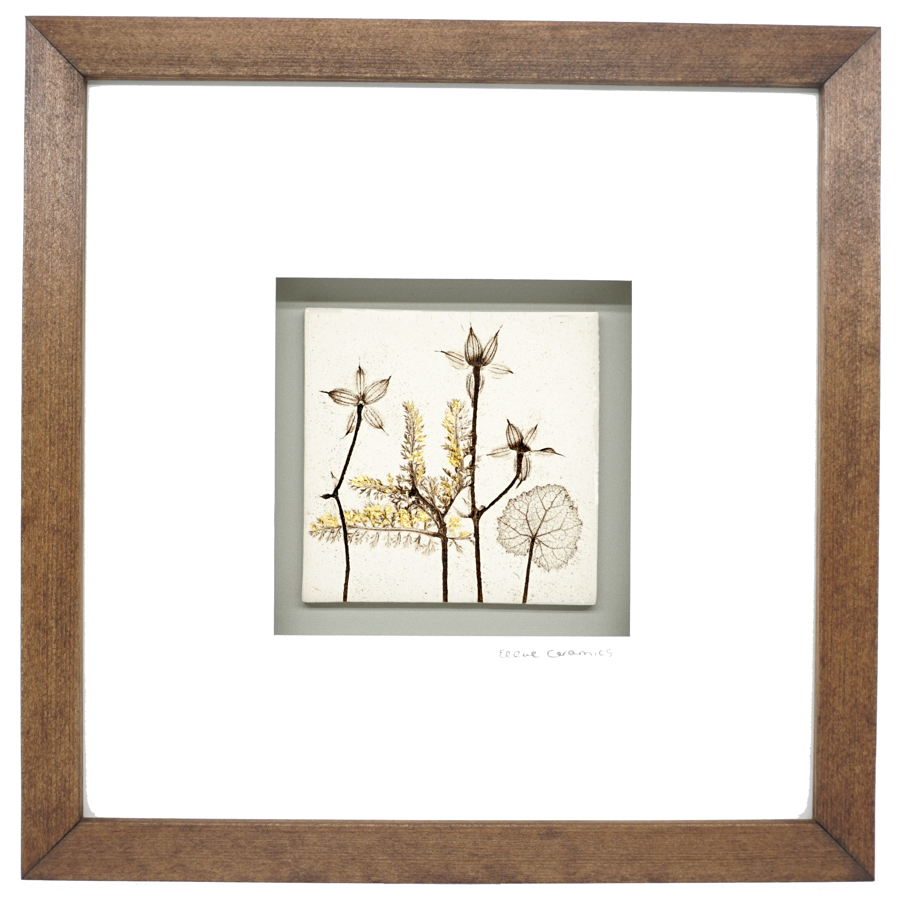 Box Framed Botanical Tile with 24ct Gold Leaf
