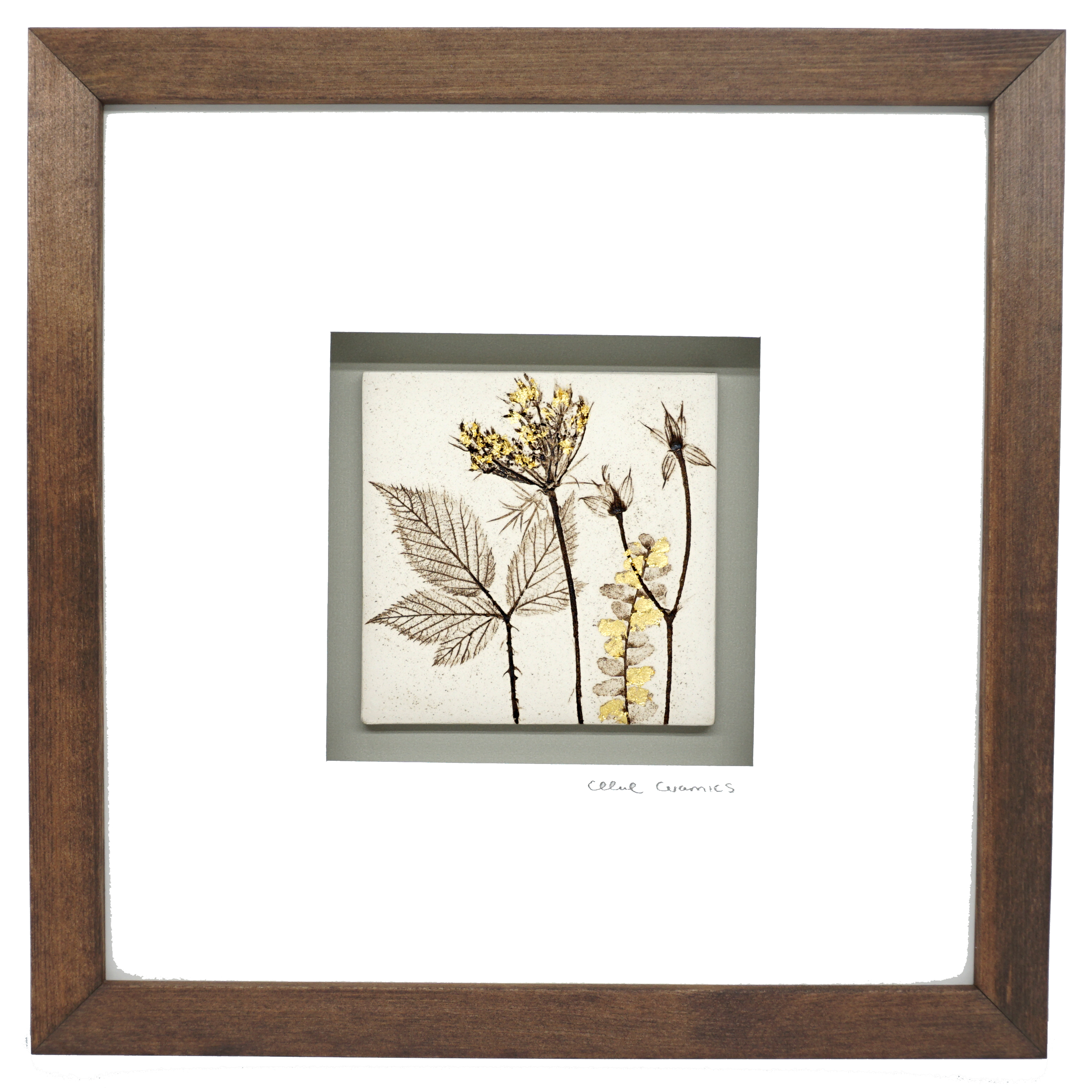 Box Framed Botanical Tile with 24ct Gold Leaf