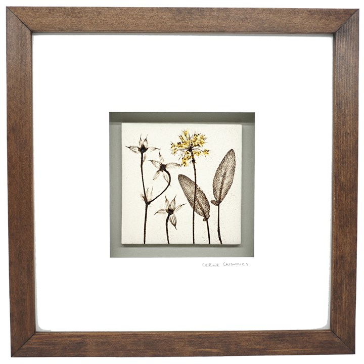 Box Framed Botanical Tile with 24ct Gold Leaf