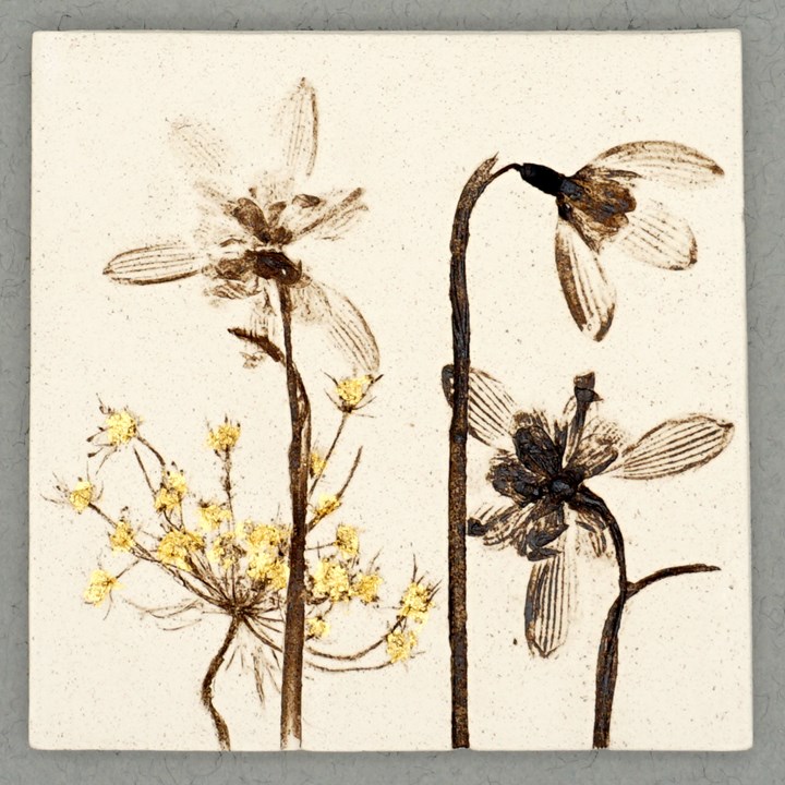 10cm Square Snowdrop Tile With 24ct Gold Leaf