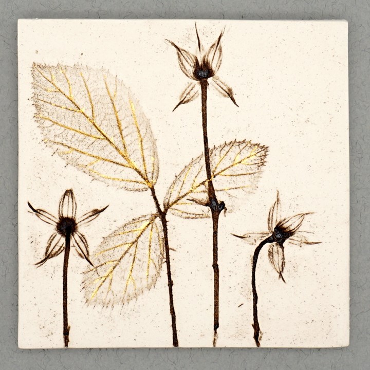 10cm Square Botanical Tile With 24ct Gold Leaf