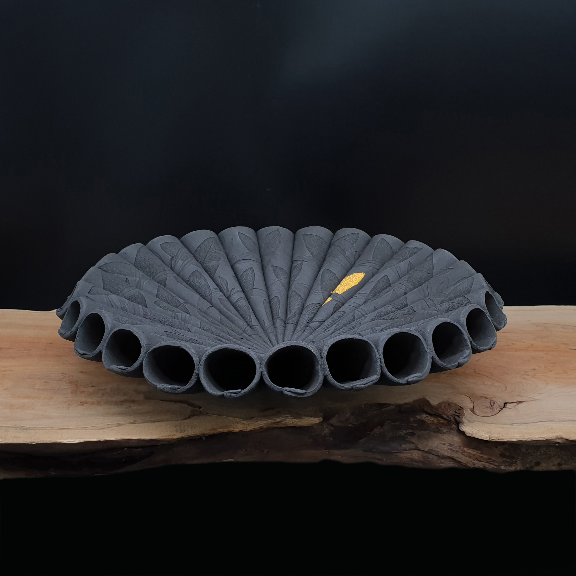 Dark Leaf Cone Bowl With 24ct Gold