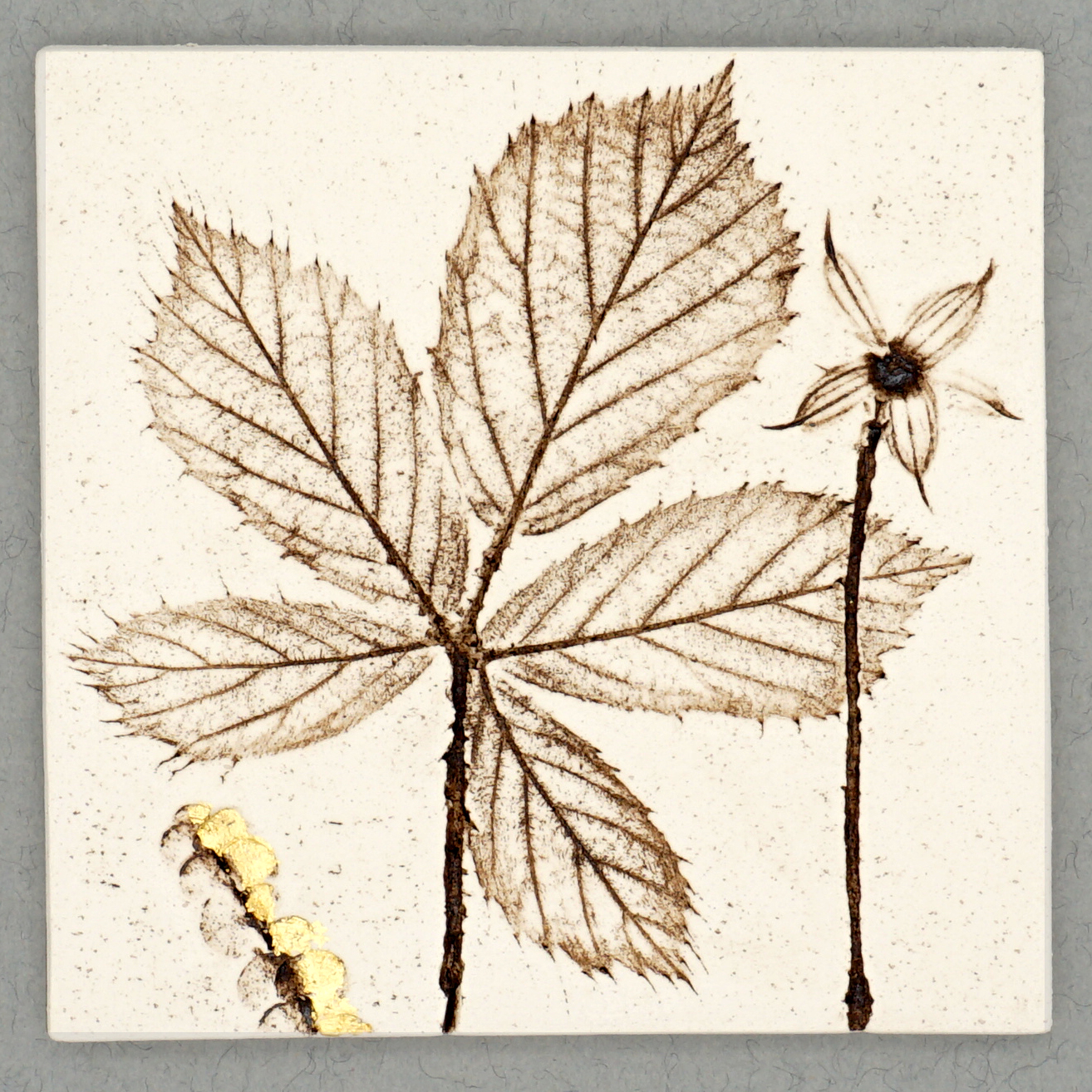 10cm Square Botanical Tile With 24ct Gold Leaf