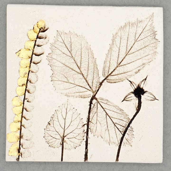 10cm Square Botanical Tile With 24ct Gold Leaf