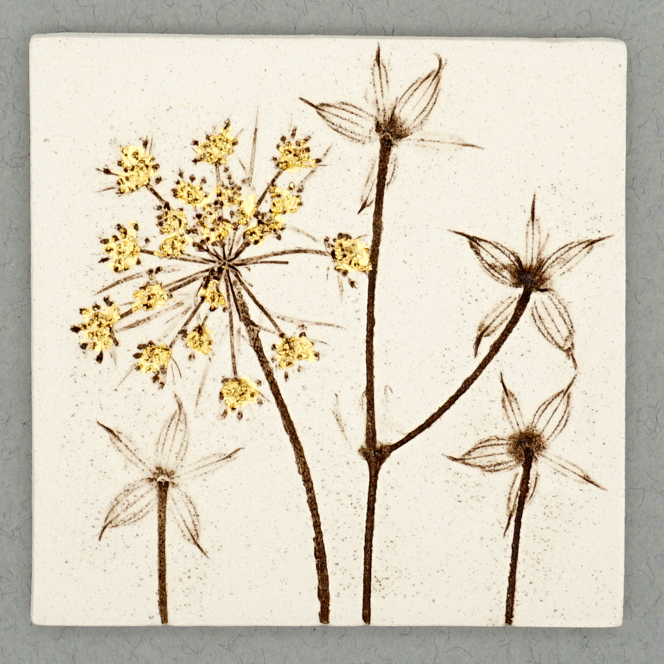 10cm Square Botanical Tile With 24ct Gold Leaf