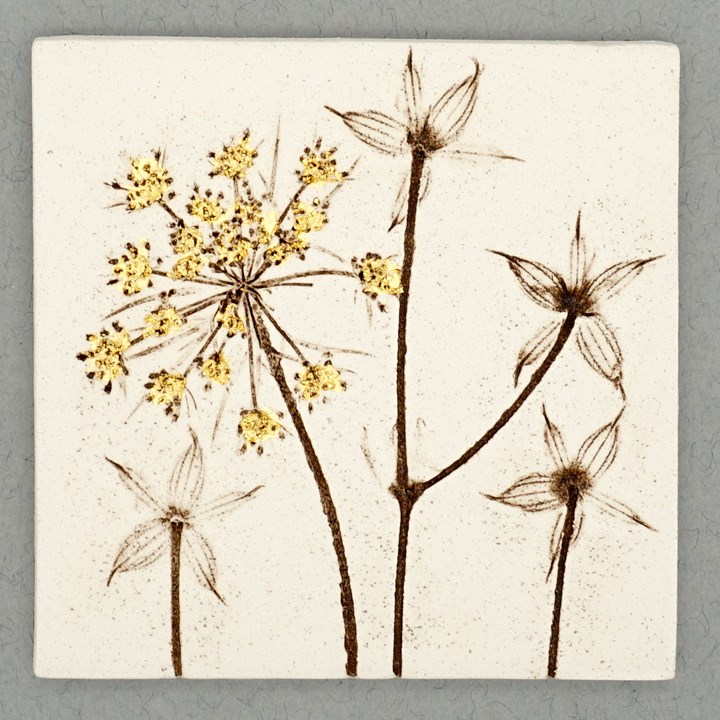 10cm Square Botanical Tile With 24ct Gold Leaf